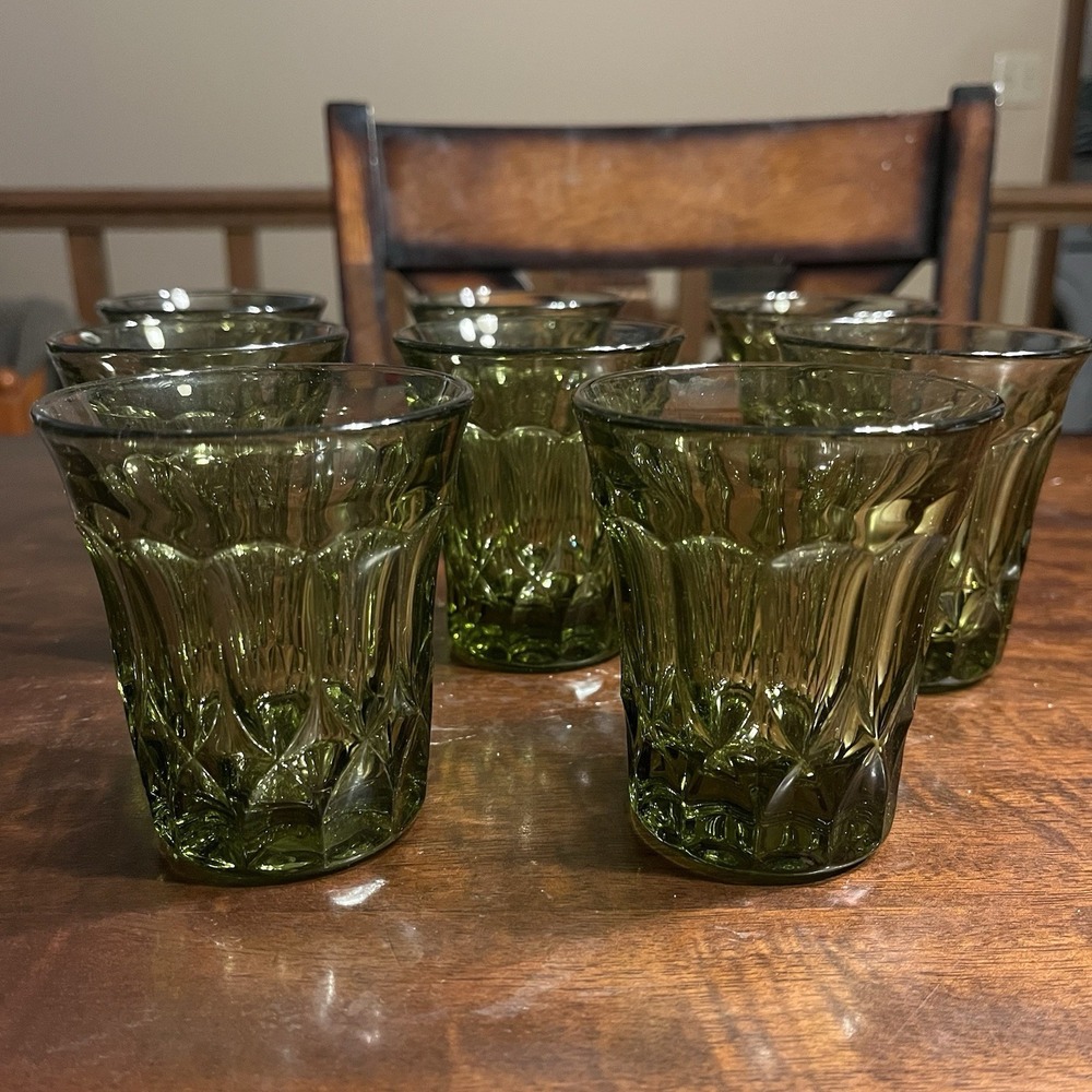 Noritake Perspective Green Vintage Juice Glasses 3.5" Tall X 3" Wide Set of 8